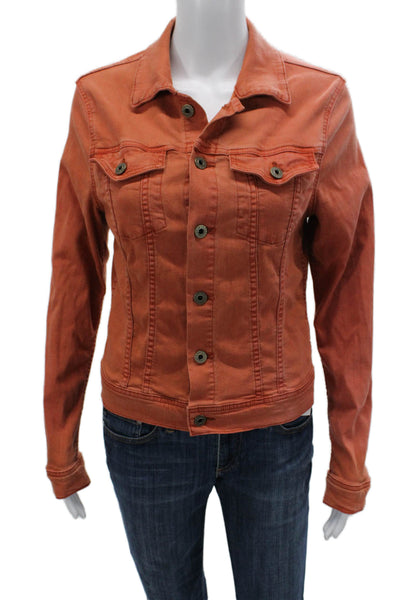 AG Women Designer Orange Collared Button Jacket Long Sleeve Size S