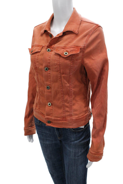 AG Women Designer Orange Collared Button Jacket Long Sleeve Size S