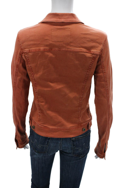 AG Women Designer Orange Collared Button Jacket Long Sleeve Size S