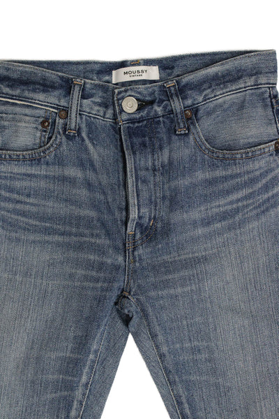 Moussy Women Straight Jeans Mid-Rise Blue 100% Cotton Inseam 25in Size 24