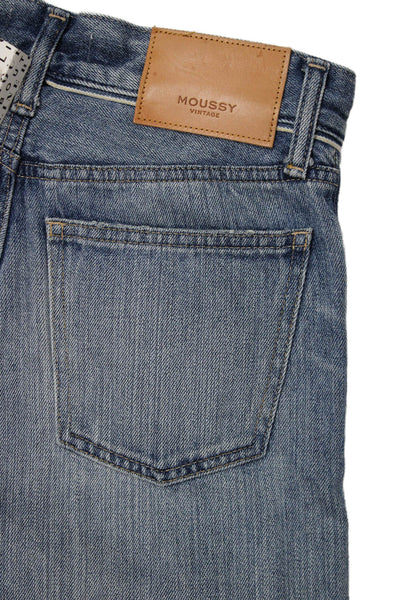 Moussy Women Straight Jeans Mid-Rise Blue 100% Cotton Inseam 25in Size 24
