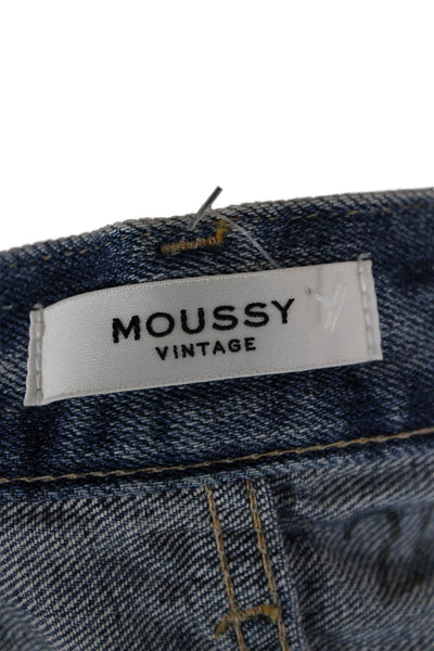 Moussy Women Straight Jeans Mid-Rise Blue 100% Cotton Inseam 25in Size 24