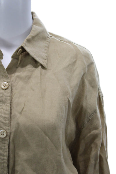 Zara Womens Collared Button-Up Shirt Beige Cotton Blend Long Sleeve Size L