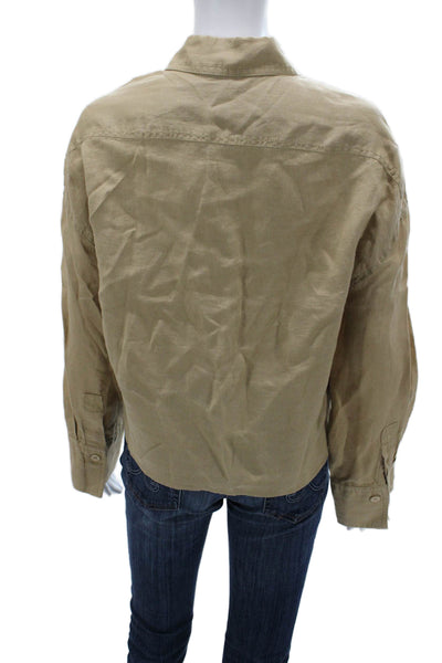 Zara Womens Collared Button-Up Shirt Beige Cotton Blend Long Sleeve Size L