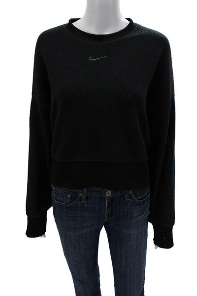 Nike Womens Pullover Sweatshirt Black Crew Neck Long Sleeve Polyester Size M
