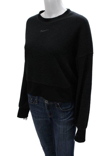 Nike Womens Pullover Sweatshirt Black Crew Neck Long Sleeve Polyester Size M
