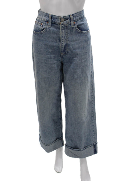 Denim Forum Women Wide-Leg Cropped Jeans Blue High-Rise Size 26