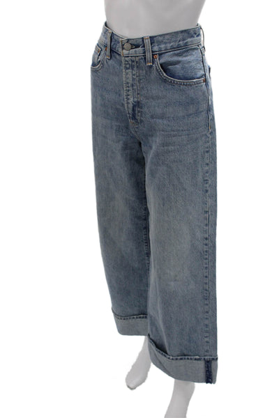 Denim Forum Women Wide-Leg Cropped Jeans Blue High-Rise Size 26