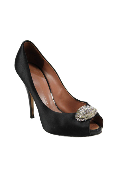 Giuseppe Zanotti Design Womens Stiletto Crystal Satin Peep Toe Pumps Black 38.5