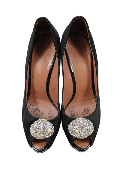 Giuseppe Zanotti Design Womens Stiletto Crystal Satin Peep Toe Pumps Black 38.5