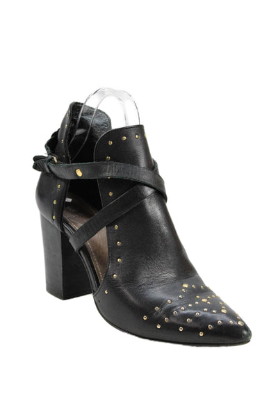 H. London Womens Block Heel Studded Ankle Strap Pumps Black Leather Size 37