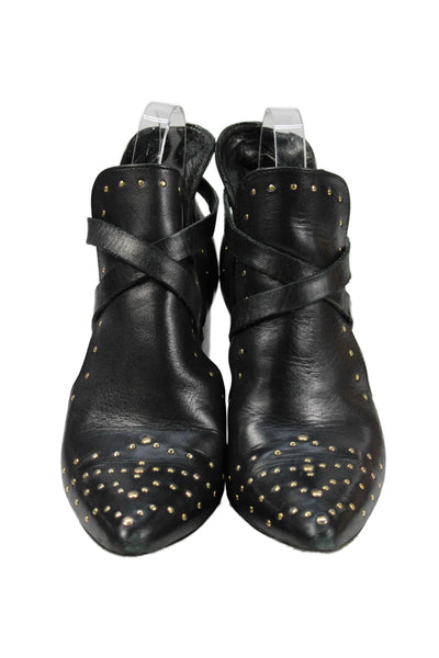 H. London Womens Block Heel Studded Ankle Strap Pumps Black Leather Size 37