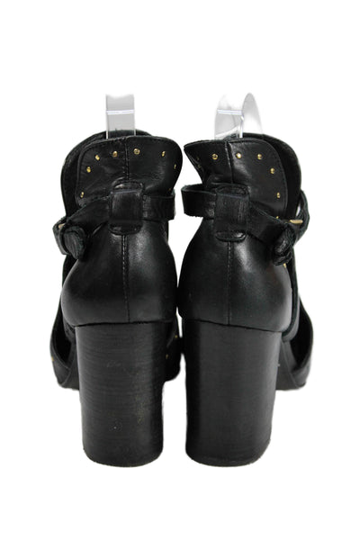 H. London Womens Block Heel Studded Ankle Strap Pumps Black Leather Size 37