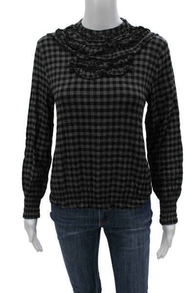 Z1975 Zara Basic Denim Womens Black Long Sleeve High Neck Blouse Size M