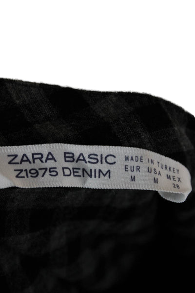 Z1975 Zara Basic Denim Womens Black Long Sleeve High Neck Blouse Size M