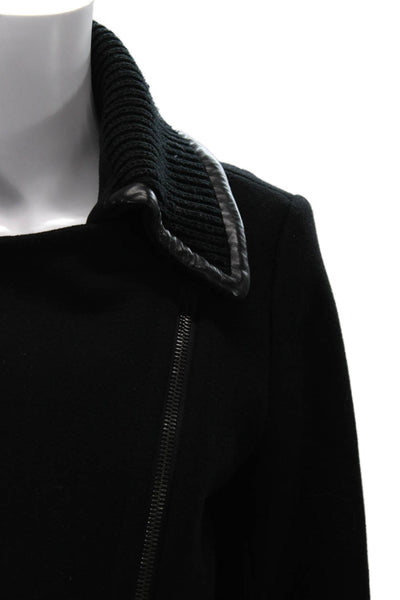 Trina Turk Womens Motorcycle Jacket Black Zip Collared Wool Long Sleeve Size 6
