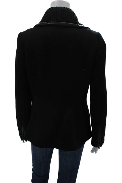 Trina Turk Womens Motorcycle Jacket Black Zip Collared Wool Long Sleeve Size 6