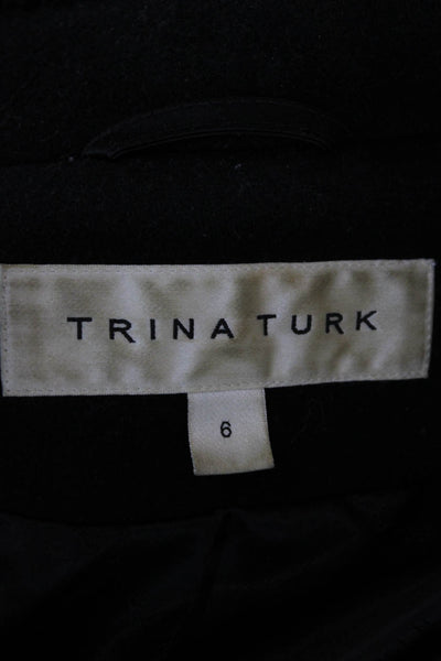 Trina Turk Womens Motorcycle Jacket Black Zip Collared Wool Long Sleeve Size 6