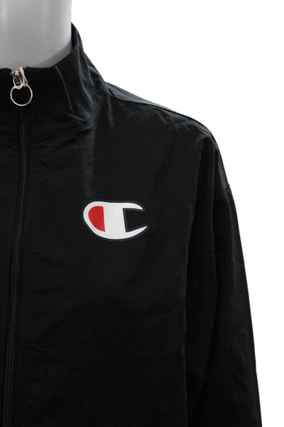 Champion Womens Windbreaker Jacket Black High Neck Zip Long Sleeve Size L