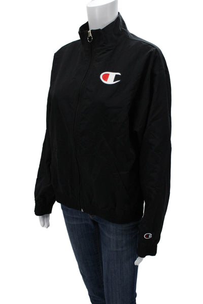 Champion Womens Windbreaker Jacket Black High Neck Zip Long Sleeve Size L
