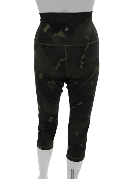 Lululemon Women Black Camouflage Capri Cropped Leggings Nylon Size L