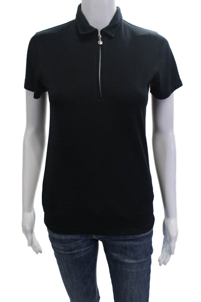 Daily Sports Women Basic Collared Polo Short Sleeve Black Polyester Size XS