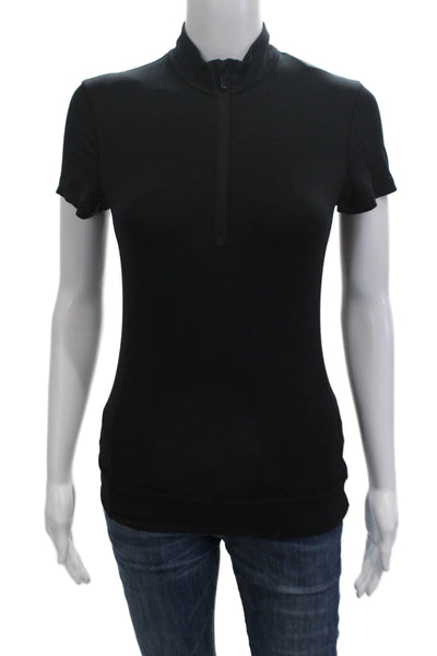Greyson Women Black Merino Wool Mock Neck Short Sleeve Polo Size XS