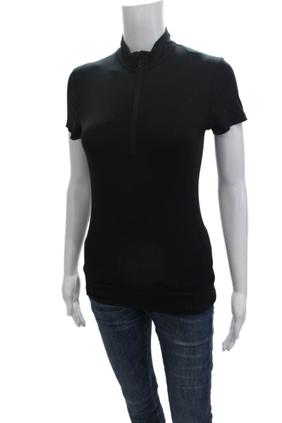 Greyson Women Black Merino Wool Mock Neck Short Sleeve Polo Size XS