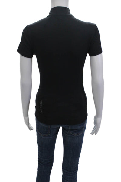 Greyson Women Black Merino Wool Mock Neck Short Sleeve Polo Size XS