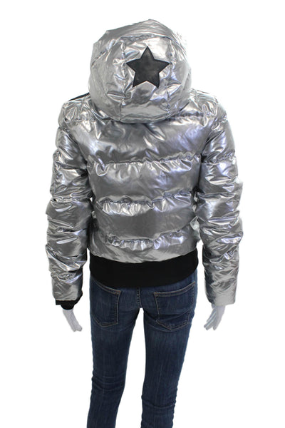 Goldbergh Womens Quilted Puffer Jacket Gray High Neck Zip Stars Size 4