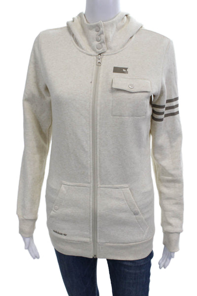 Adidas Womens Full Zip Hoodie Beige High Neck Long Sleeve Size S