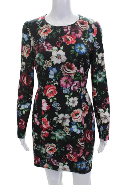 Black Halo Womens Black Floral Bodycon Mini Dress Long Sleeve Size 4