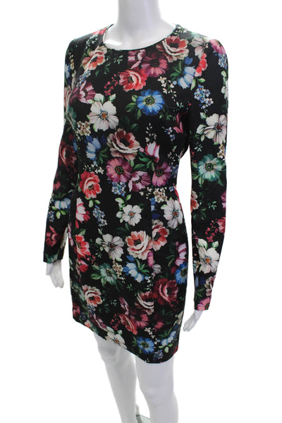 Black Halo Womens Black Floral Bodycon Mini Dress Long Sleeve Size 4