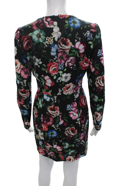 Black Halo Womens Black Floral Bodycon Mini Dress Long Sleeve Size 4