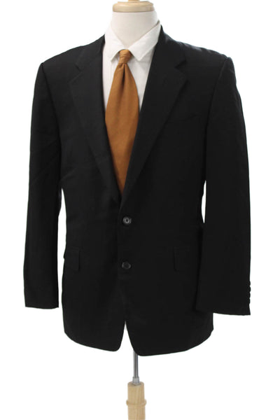 Hickey Freeman Mens Black Classic Collared Button Blazer Long Sleeve Size 38