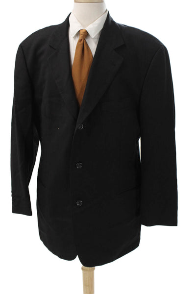 Hugo Boss Mens Black Wool Suit Jacket Collared Button Solid Fall Size 56