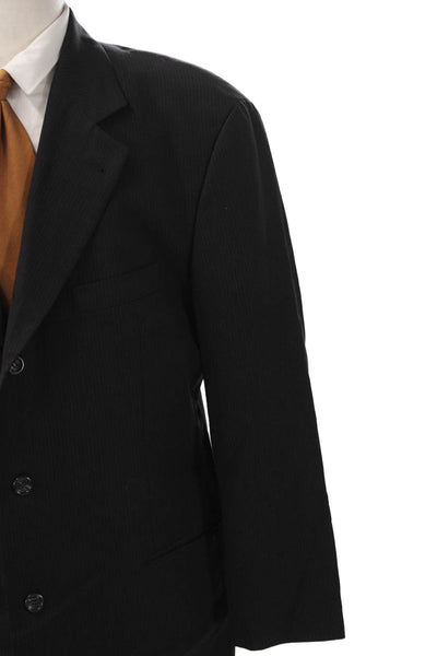 Hugo Boss Mens Black Wool Suit Jacket Collared Button Solid Fall Size 56