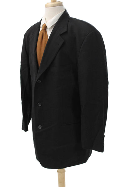 Hugo Boss Mens Black Wool Suit Jacket Collared Button Solid Fall Size 56