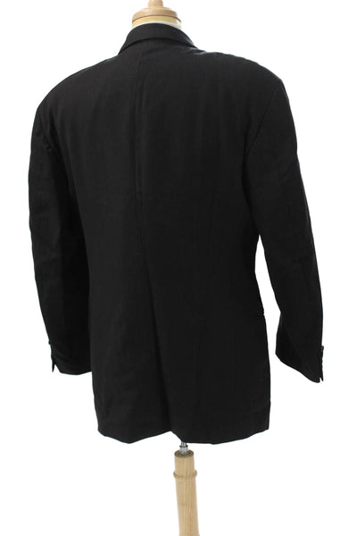 Hugo Boss Mens Black Wool Suit Jacket Collared Button Solid Fall Size 56