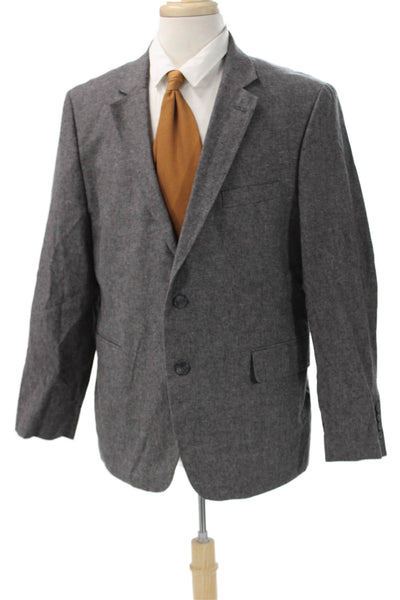 Stafford Mens Sport Coat Gray Linen Cotton Collared Button Long Sleeve Size 44