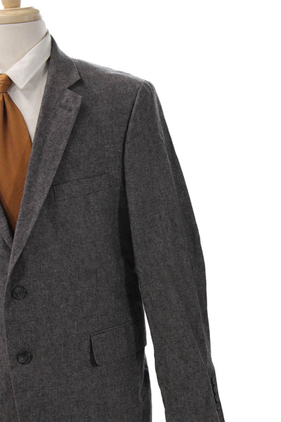 Stafford Mens Sport Coat Gray Linen Cotton Collared Button Long Sleeve Size 44