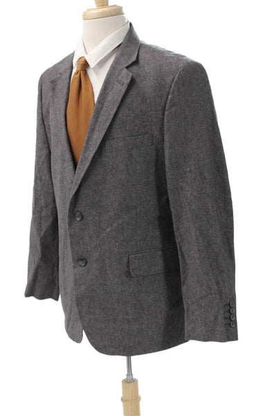 Stafford Mens Sport Coat Gray Linen Cotton Collared Button Long Sleeve Size 44
