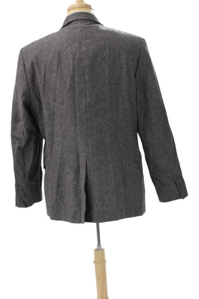Stafford Mens Sport Coat Gray Linen Cotton Collared Button Long Sleeve Size 44