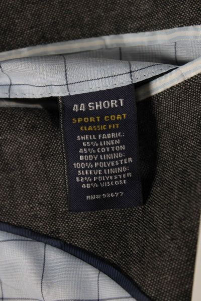 Stafford Mens Sport Coat Gray Linen Cotton Collared Button Long Sleeve Size 44
