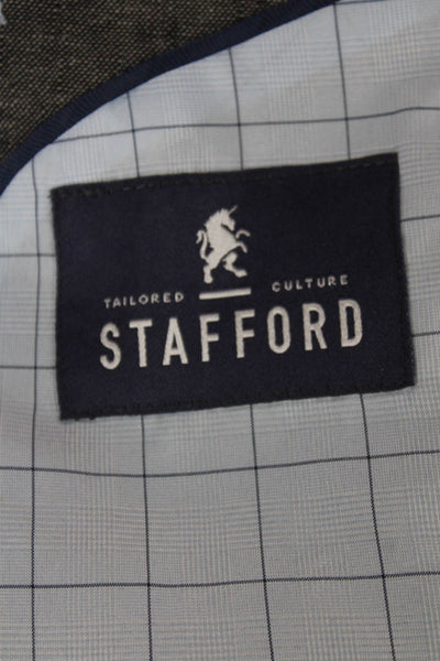Stafford Mens Sport Coat Gray Linen Cotton Collared Button Long Sleeve Size 44
