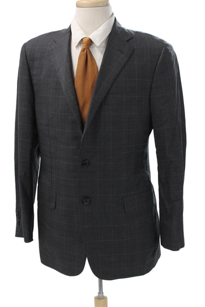 Hickey Freeman for Nordstrom Mens Dark Gray Check Linen Suit Jacket Size 40