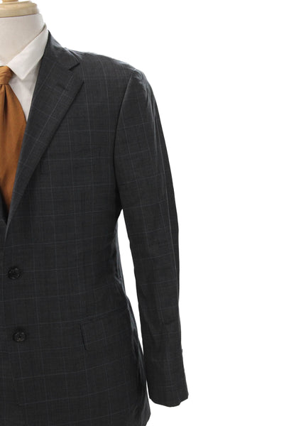 Hickey Freeman for Nordstrom Mens Dark Gray Check Linen Suit Jacket Size 40