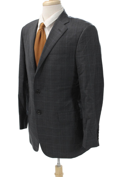 Hickey Freeman for Nordstrom Mens Dark Gray Check Linen Suit Jacket Size 40