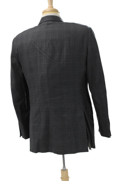 Hickey Freeman for Nordstrom Mens Dark Gray Check Linen Suit Jacket Size 40