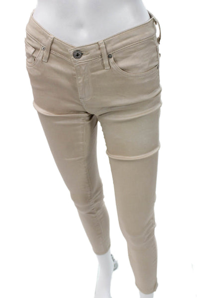 AG Womens Ankle Jeggings Beige Button Solid Designer Size 26